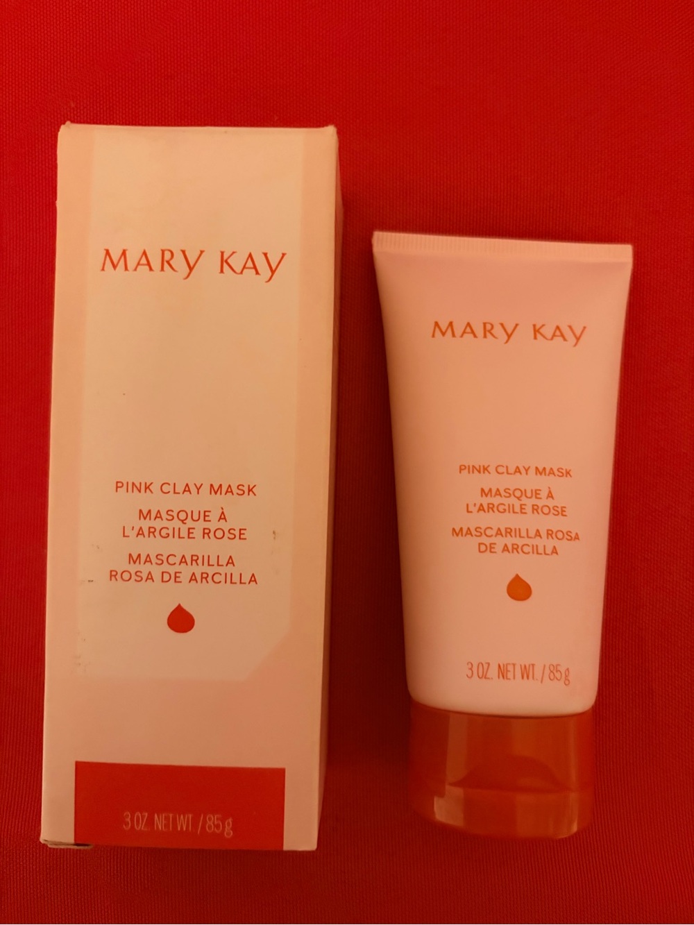 Mary Kay Pink Clay Mask Tube and Box - Pink and Orange Accents